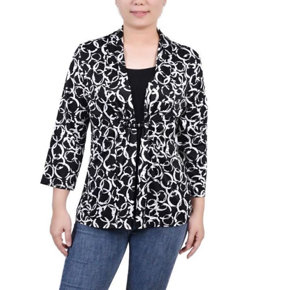 NY COLLECTION - NWT - 🌺HPX5🌺 - L Sz L Petite Printed 3/4 Open Cardigan w/Tank